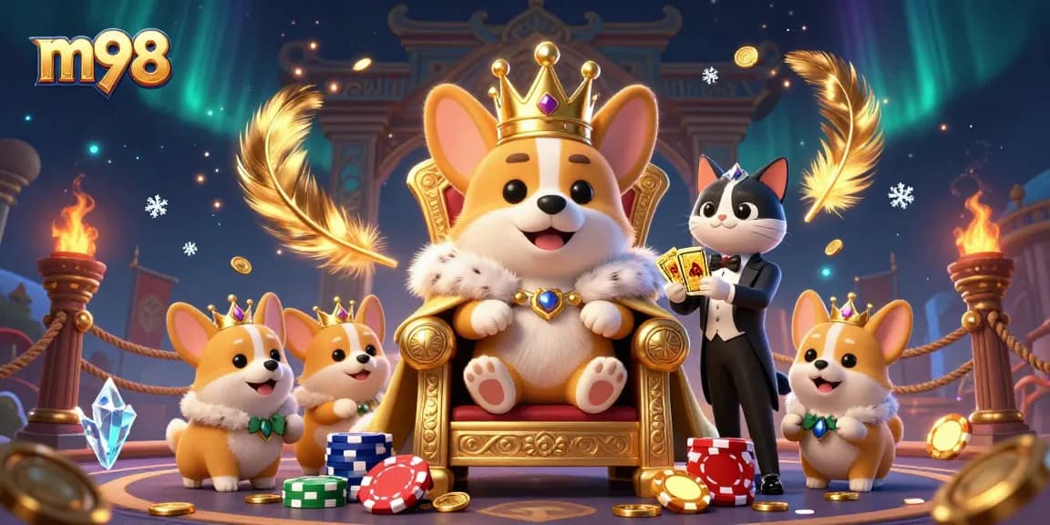Engage with m98 gaming action amidst a vibrant casino scene featuring charismatic characters.