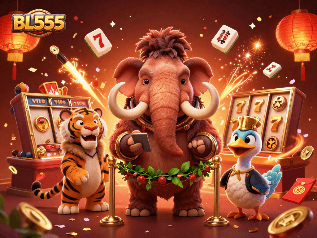 Experience thrilling fun at BL555 with a vivid casino scene featuring unique character interactions.