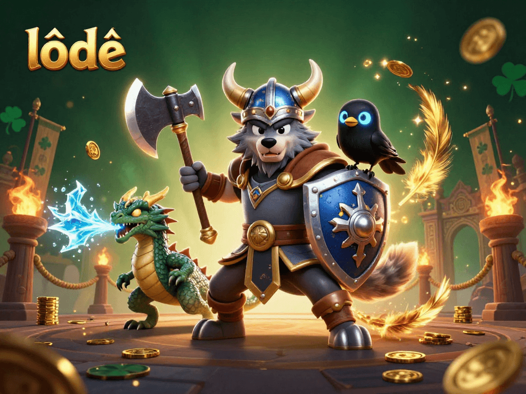 Catch the intense action of lô đề with a vibrant Viking warrior and mythical creatures in a thrilling casino scene.