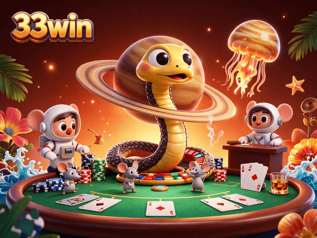 Experience the bets at 33win with a cosmic casino scene filled with vibrant elements.