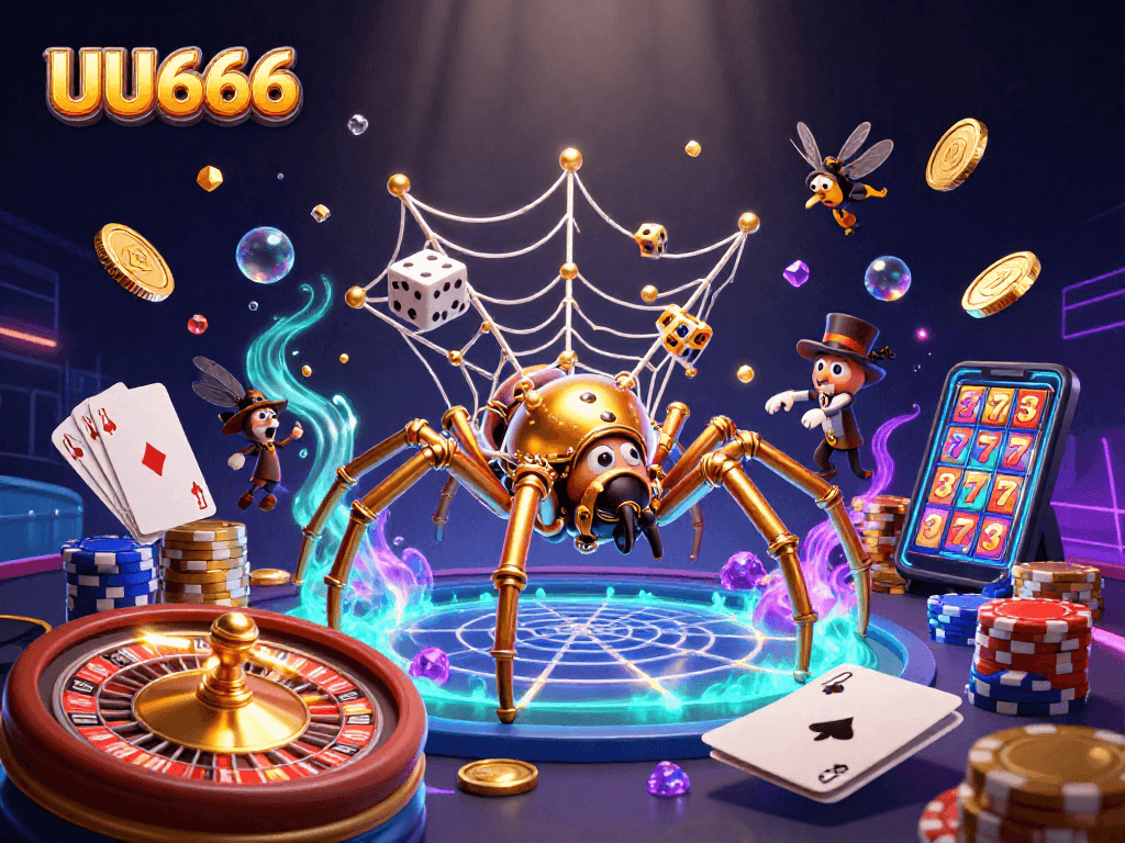 Experience thrilling gameplay with UU666's casino adventures featuring a golden spider web of gaming excitement.