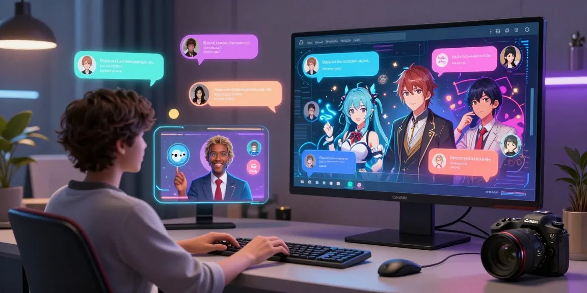 Interactive ecchi chat with diverse AI characters in a vibrant digital space