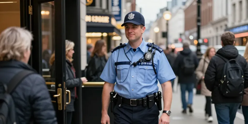 Security Guard at London venue ensuring safety, local services provider.