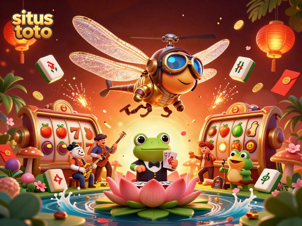 Experience the thrill of situs toto with vibrant slot reels and detailed casino scenes.