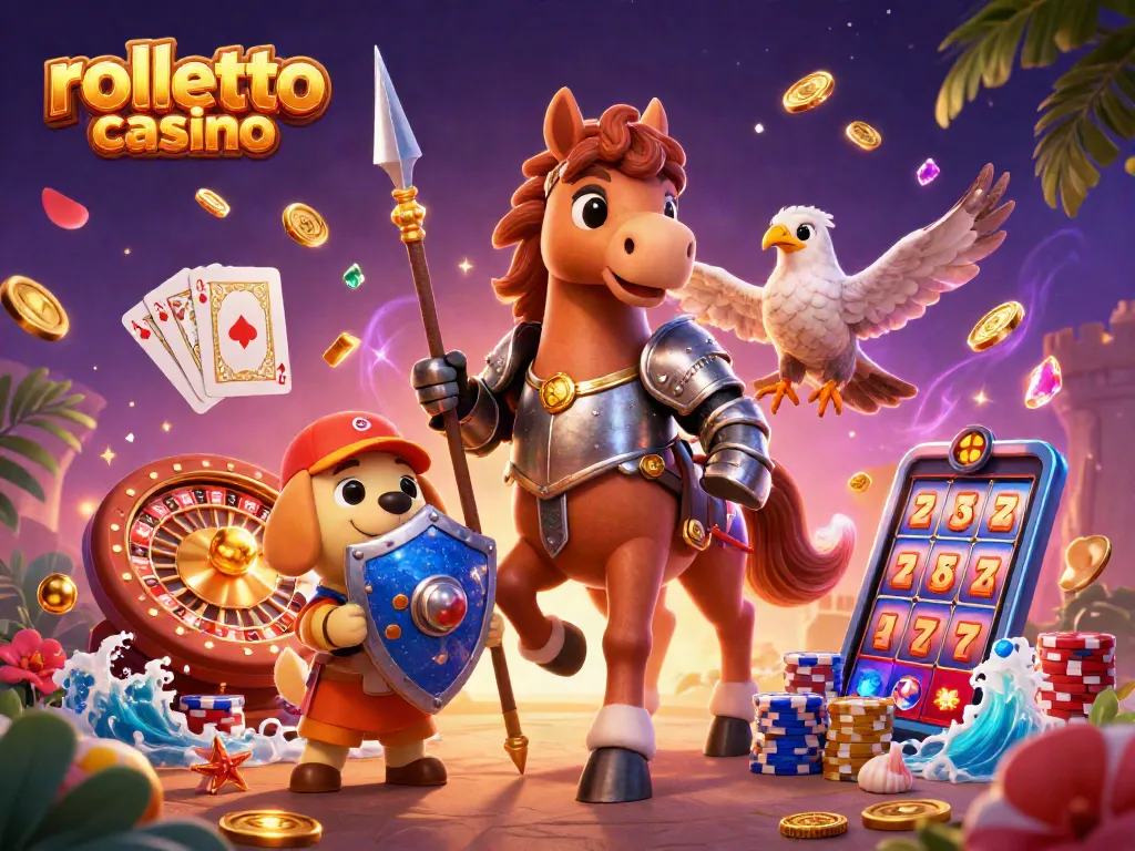 Engage in thrilling gameplay at Rolletto Casino with vibrant 3D characters and dynamic casino elements.