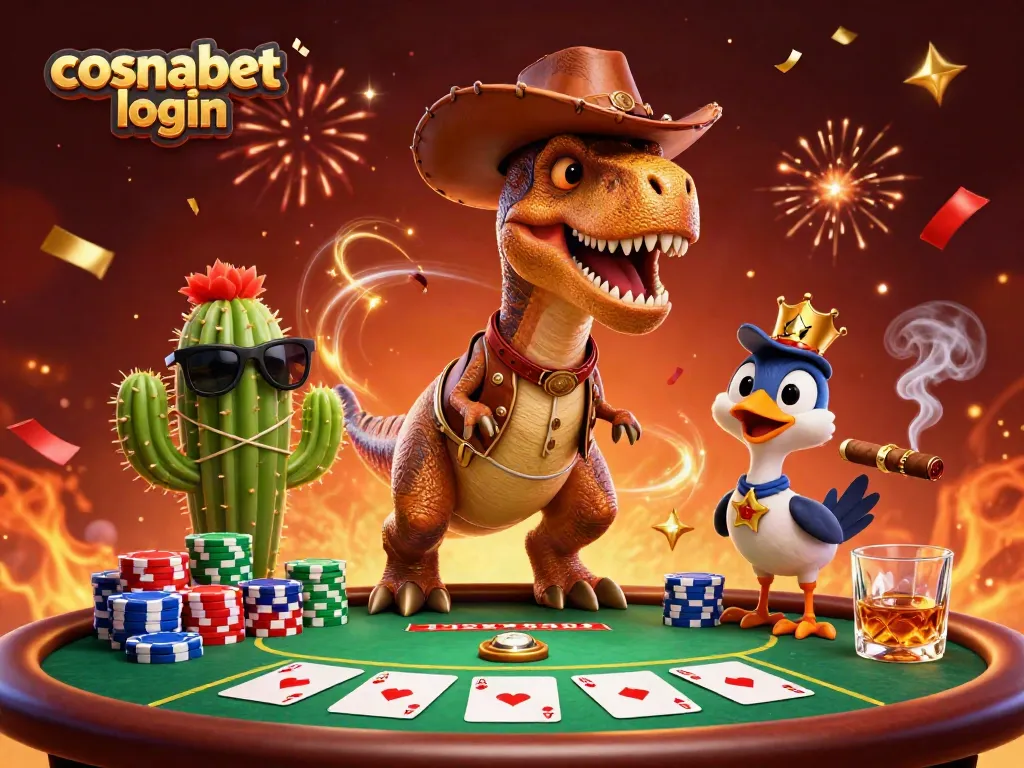 Engage in the cosmobet login experience with vibrant casino elements and character excitement.