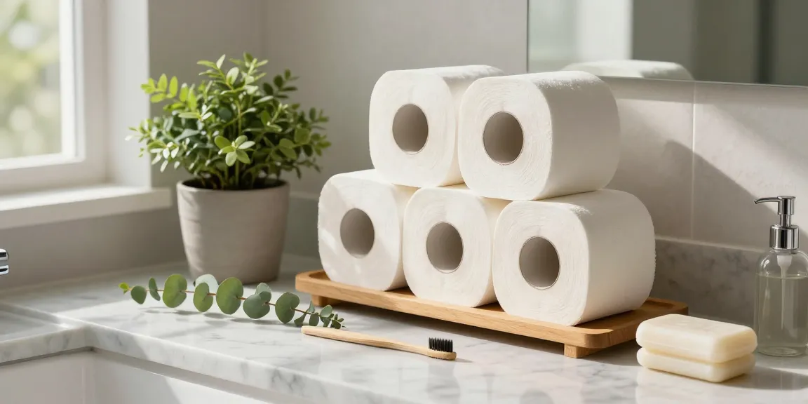 Bamboo Toilet Tissue displayed in a serene eco-friendly bathroom setting with soft lighting and natural décor.