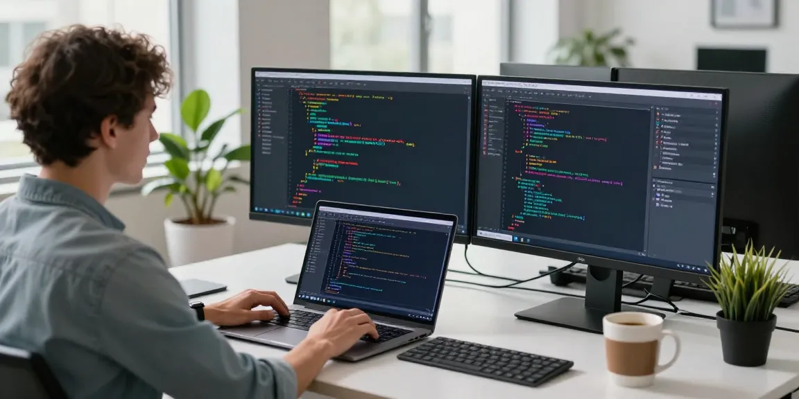 Developer coding in a modern workspace, illustrating concepts of instant indexing in tech.