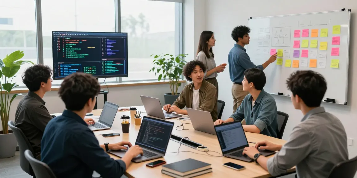 Developers collaborating in an innovative workspace about AI startups 2026, showcasing teamwork and technology.