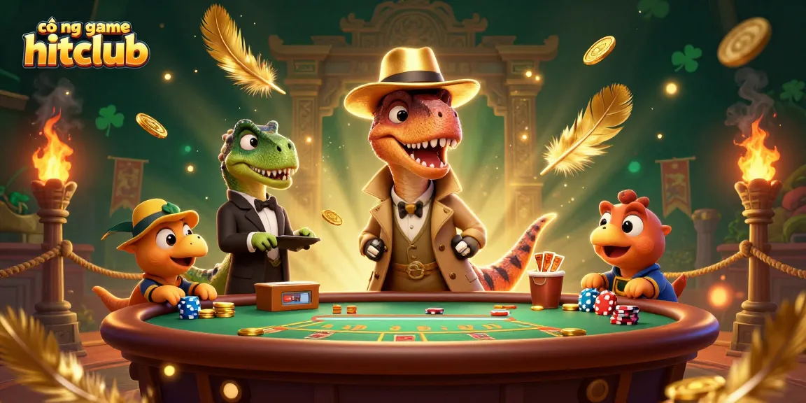 Engage with cổng game hitclub where a clever velociraptor strategizes at a blackjack table.