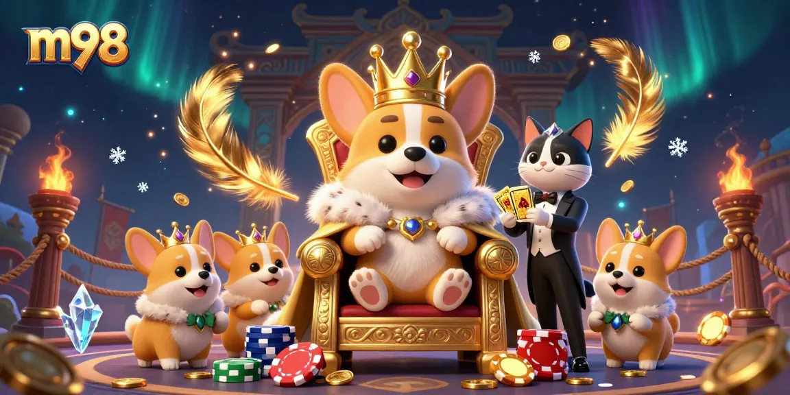 Engage with m98 gaming action amidst a vibrant casino scene featuring charismatic characters.
