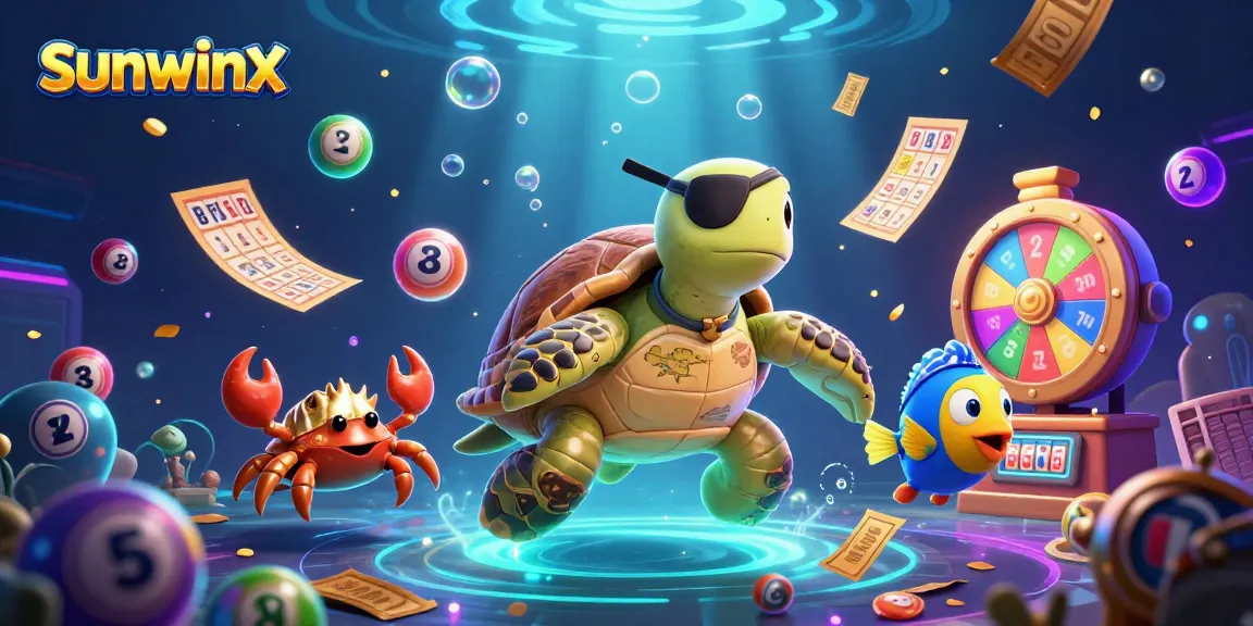 Engage with sunwinx in a vibrant 3D underwater casino adventure, showcasing colorful lottery elements.