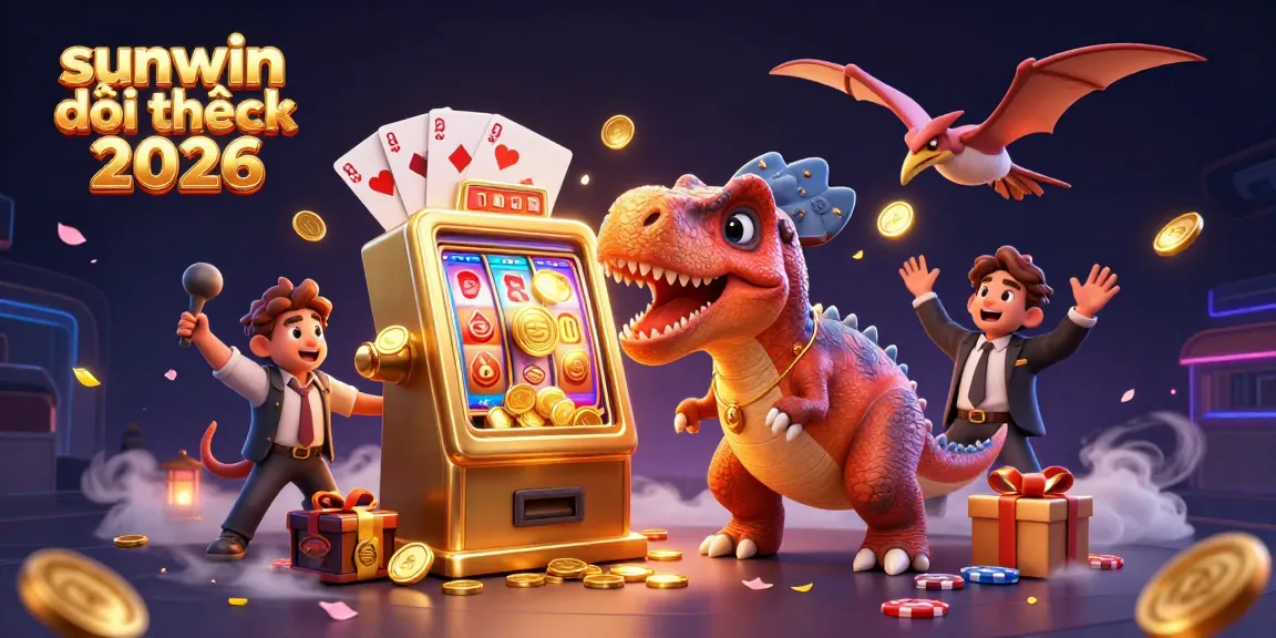 Catch the action in "sunwin đổi thưởng 2026" as a pachycephalosaurus wins jackpots and a panicked manager oversees the scene.